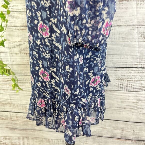 Vineyard Vines Dress size Medium Navy Blue Pink Floral Sheer Church Wedding Knee - Picture 9 of 12